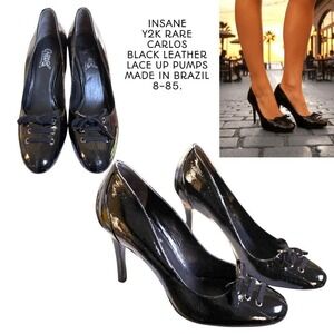 Y2K RARE CARLOS LEATHER BLACK LACE UP PUMPS MADE IN BRAZIL SIZE 8- 8 1/2 EUC.